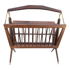 Mid Century Modern Italian Walnut Magazine Rack By Cesare Lacca