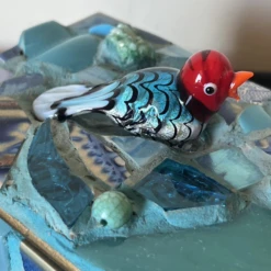 Mid-Century Mosaic Trinket Box With Mouth Blown Art Glass Bird Detail -CHAIRISH Shop mid century mosaic trinket box with mouth blown art glass bird detail 0917