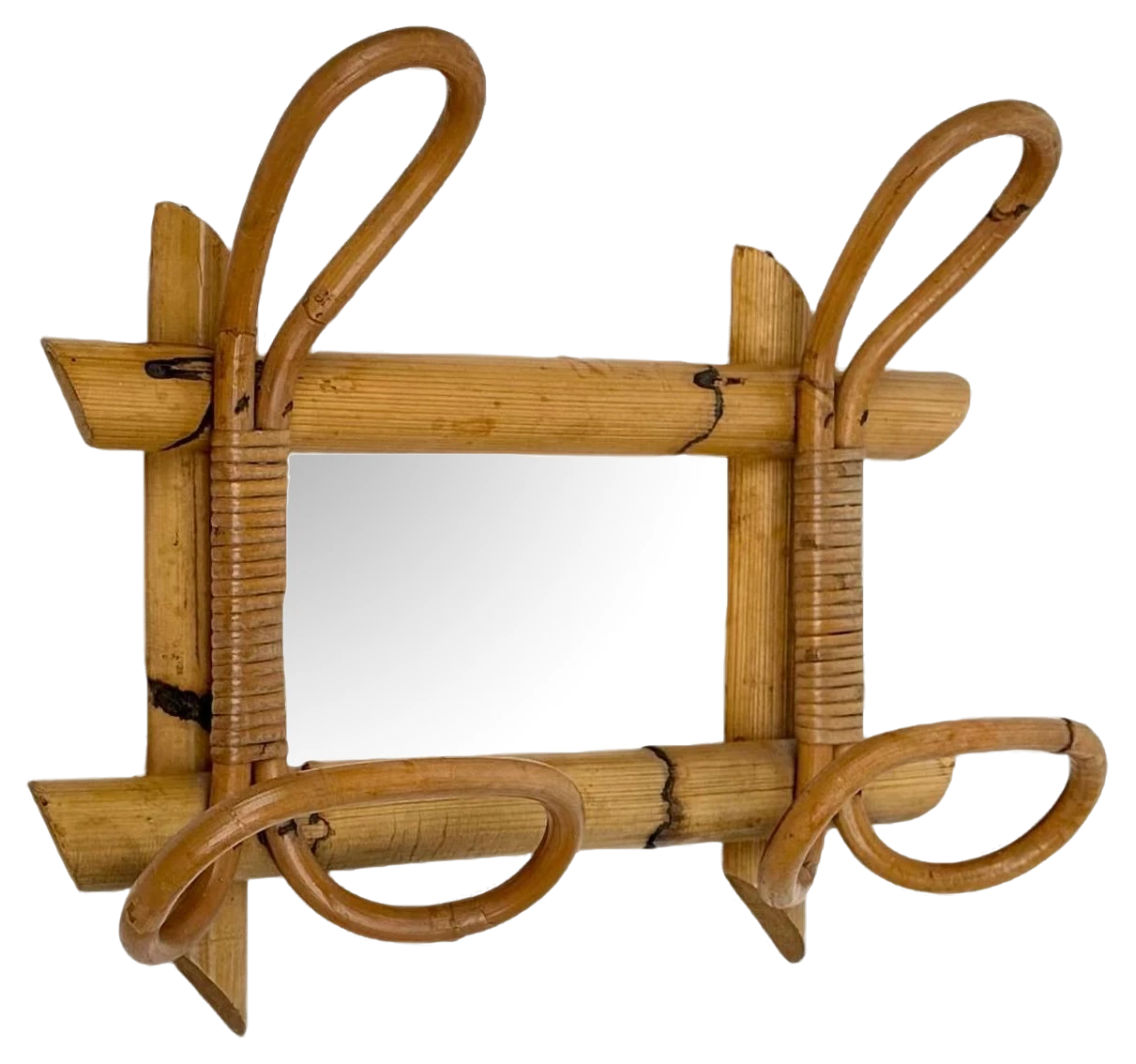 Mid-Century Rattan And Bamboo Coat Rack Stand, Italy, 1960s 3 Mid-Century Rattan And Bamboo Coat Rack Stand, Italy, 1960s