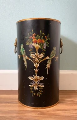 Mid Century Tole Parrot Bird And Fruit Motif Black Umbrella Stand -CHAIRISH Shop mid century tole parrot bird and fruit motif black umbrella stand 4595