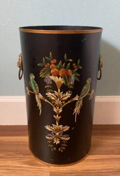 Mid Century Tole Parrot Bird And Fruit Motif Black Umbrella Stand -CHAIRISH Shop mid century tole parrot bird and fruit motif black umbrella stand 4937