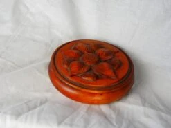 Midcentury French Large Turned Wood Box With Carved Flower -CHAIRISH Shop midcentury french large turned wood box with carved flower 3176