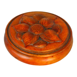 Midcentury French Large Turned Wood Box With Carved Flower