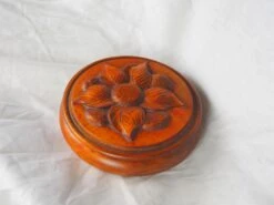 Midcentury French Large Turned Wood Box With Carved Flower -CHAIRISH Shop midcentury french large turned wood box with carved flower 9717