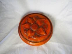 Midcentury French Large Turned Wood Box With Carved Flower -CHAIRISH Shop midcentury french large turned wood box with carved flower 9956