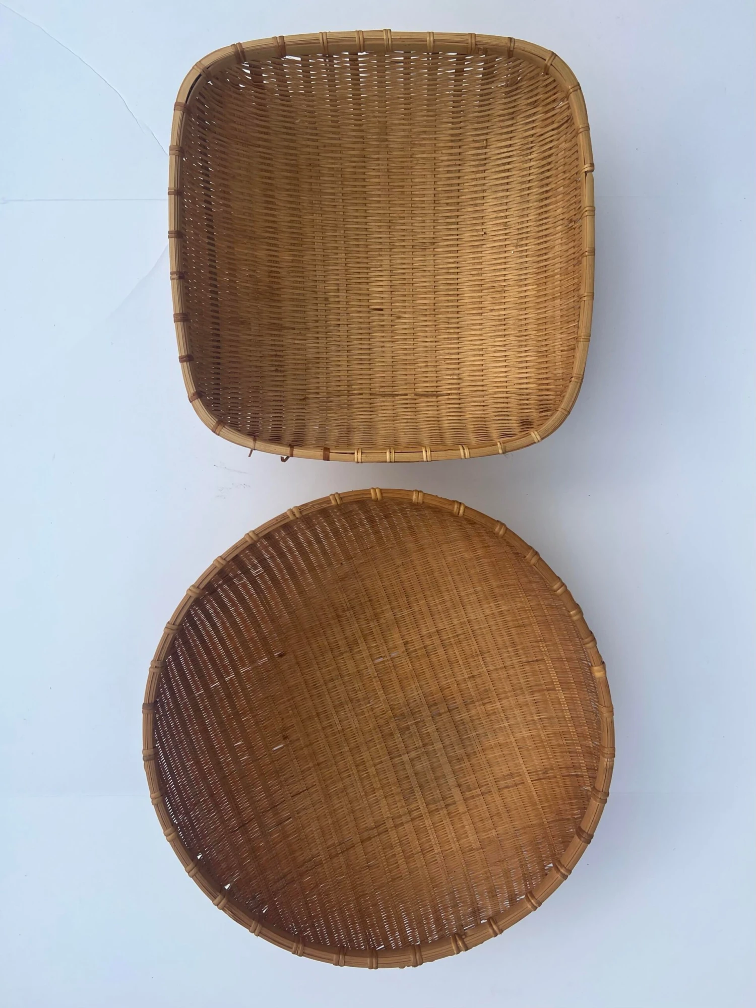 Mismatched Winnowing Bowls In Natural Woven Wicker Rattan- Set Of 2 11 Mismatched Winnowing Bowls In Natural Woven Wicker Rattan- Set Of 2 - Image 9