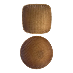 Mismatched Winnowing Bowls In Natural Woven Wicker Rattan- Set Of 2