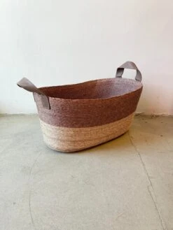 Natural Palm Storage Basket With Leather Handles, Long -CHAIRISH Shop natural palm storage basket with leather handles long 2790