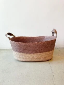 Natural Palm Storage Basket With Leather Handles, Long -CHAIRISH Shop natural palm storage basket with leather handles long 7458