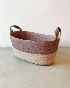 Natural Palm Storage Basket With Leather Handles, Long -CHAIRISH Shop natural palm storage basket with leather handles long 9908