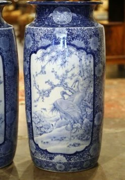 Pair Of Vintage Hand Painted Blue And White Porcelain Vases Umbrella Stands 13 Pair Of Vintage Hand Painted Blue And White Porcelain Vases Umbrella Stands -CHAIRISH Shop pair of vintage hand painted blue and white porcelain vases umbrella stands 2212