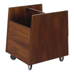 Rolling Lp Record Or Magazine Caddy In Rosewood By Bruksbo