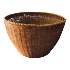 Rustic Chinese 19th Century Woven Rattan Large Round Grain Basket