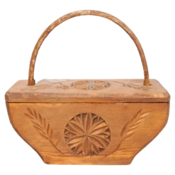 Rustic Primitive Wood Hand Carved Basket, 1950s