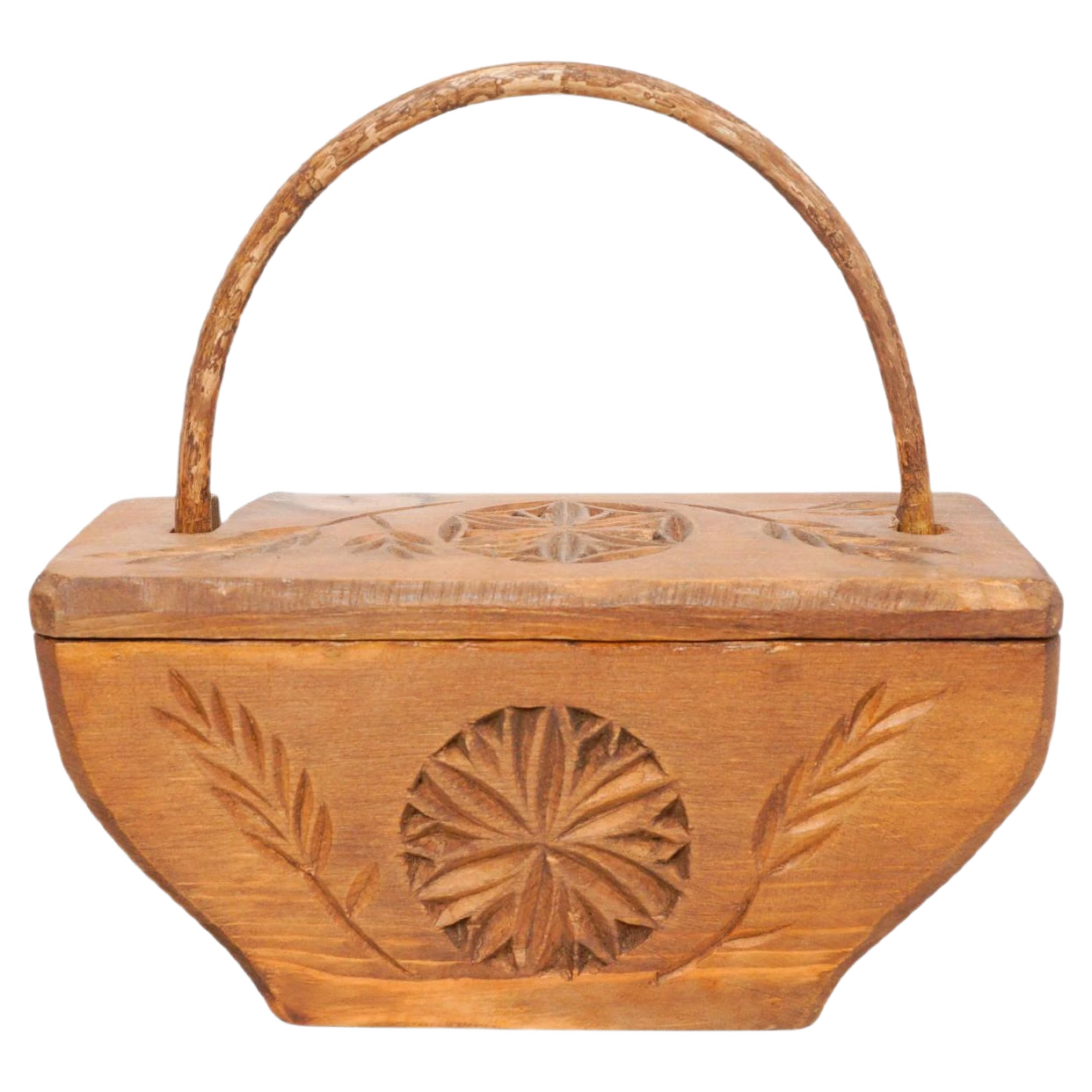 Rustic Primitive Wood Hand Carved Basket, 1950s 3 Rustic Primitive Wood Hand Carved Basket, 1950s