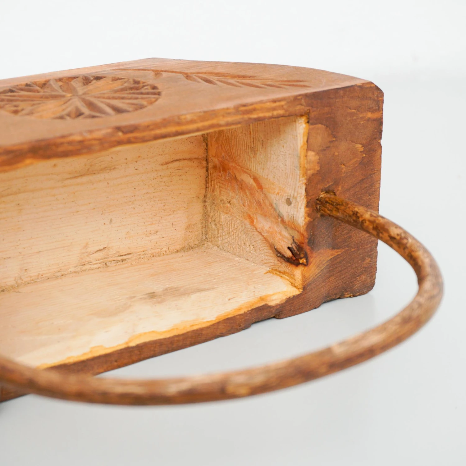 Rustic Primitive Wood Hand Carved Basket, 1950s 7 Rustic Primitive Wood Hand Carved Basket, 1950s - Image 5