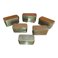 Front Page 21 Set Of 6 Mindanao Brass Silver Betel Boxes, Philippines