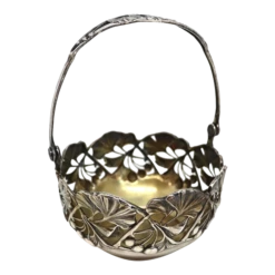 Small German Jugendstil Bruckmann & Söhne 800 Silver Gilt Ginkgo Basket