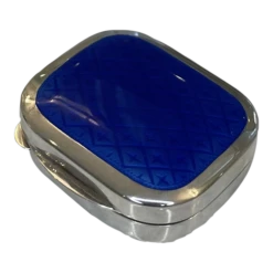 Sterling Silver Italian Trinket Box With Blue Enamel Top