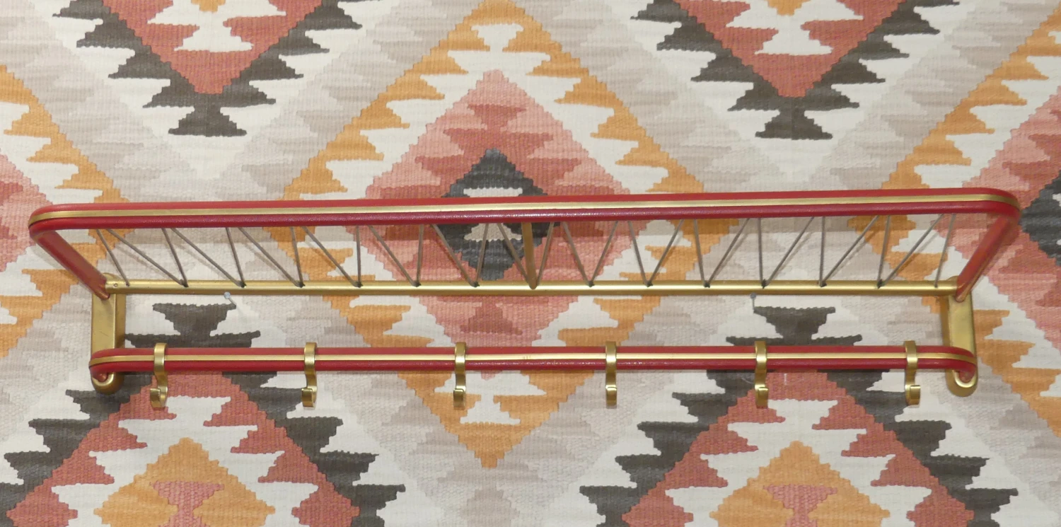 String Coat Rack In Red Brass With Hat Hooks, 1950s 8 String Coat Rack In Red Brass With Hat Hooks, 1950s - Image 6