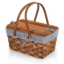 The Kansas Picnic Basket With Navy & White Liner -CHAIRISH Shop the kansas picnic basket with navy and white liner 6393