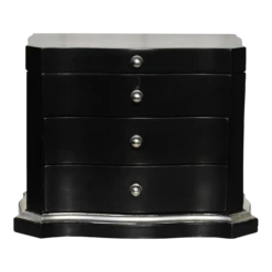 Transitional Two Drawer Table Top Jewelry Box In Black & Silver Finish W/Fitted Interior