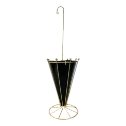 Vintage 1950s Black & Gold Metal Umbrella Stand