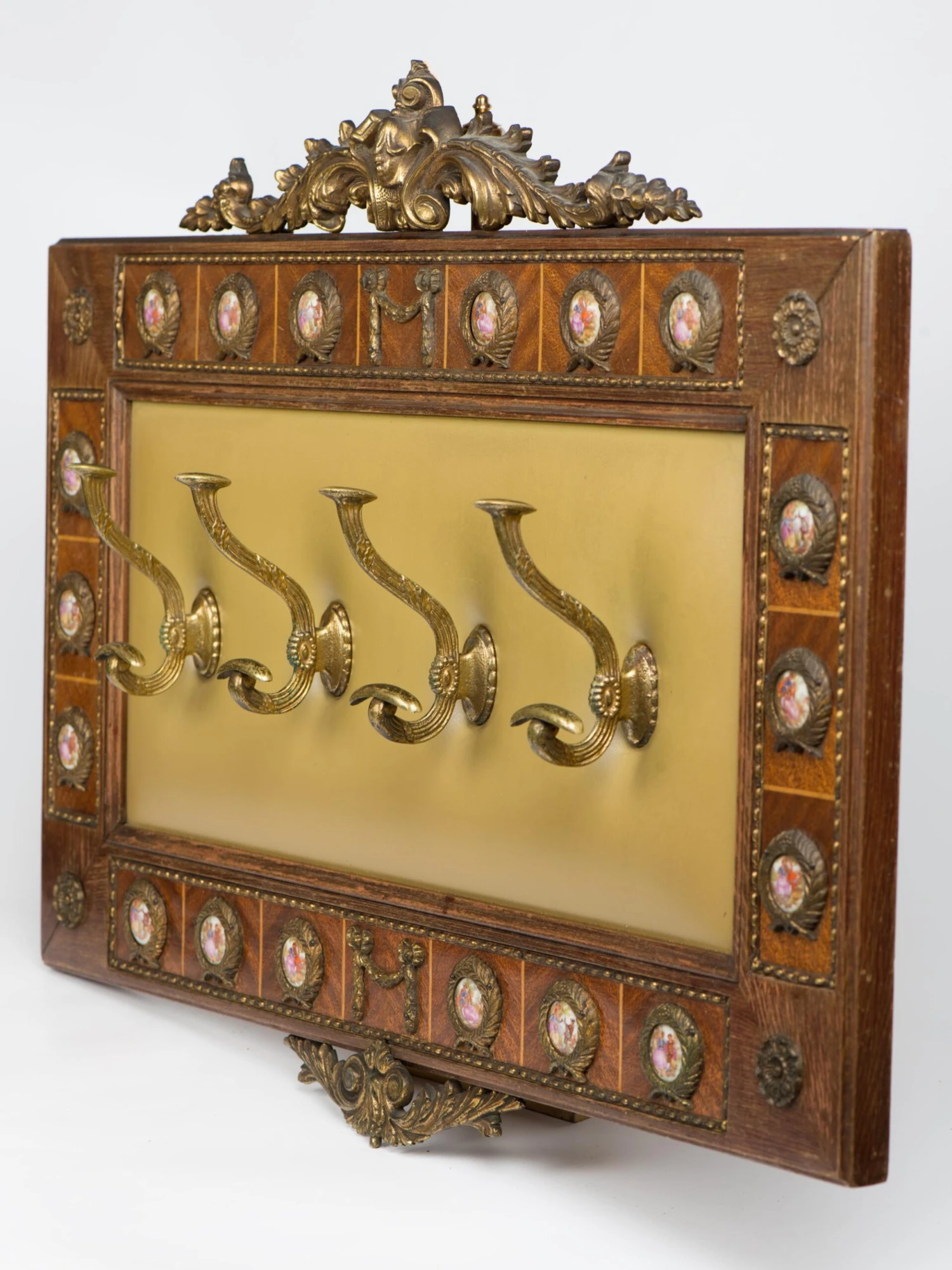 Vintage 1950s Spanish Brass Wood Coat Rack Stand 4 Vintage 1950s Spanish Brass Wood Coat Rack Stand - Image 2