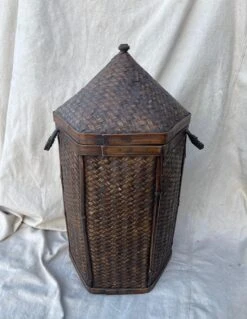 Vintage Asian Woven Rattan/Bamboo Hexagon Lidded Basket -CHAIRISH Shop vintage asian woven rattanbamboo hexagon lidded basket 4130