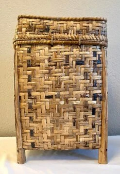Vintage Bamboo Rattan Footed Large Lidded Basket -CHAIRISH Shop vintage bamboo rattan footed large lidded basket 1233