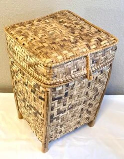 Vintage Bamboo Rattan Footed Large Lidded Basket -CHAIRISH Shop vintage bamboo rattan footed large lidded basket 3523
