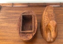 Vintage Carved Teak Wood Duck Box -CHAIRISH Shop vintage carved teak wood duck box 2143