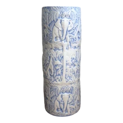 Vintage Ceramic Umbrella Stand With Jungle Scene