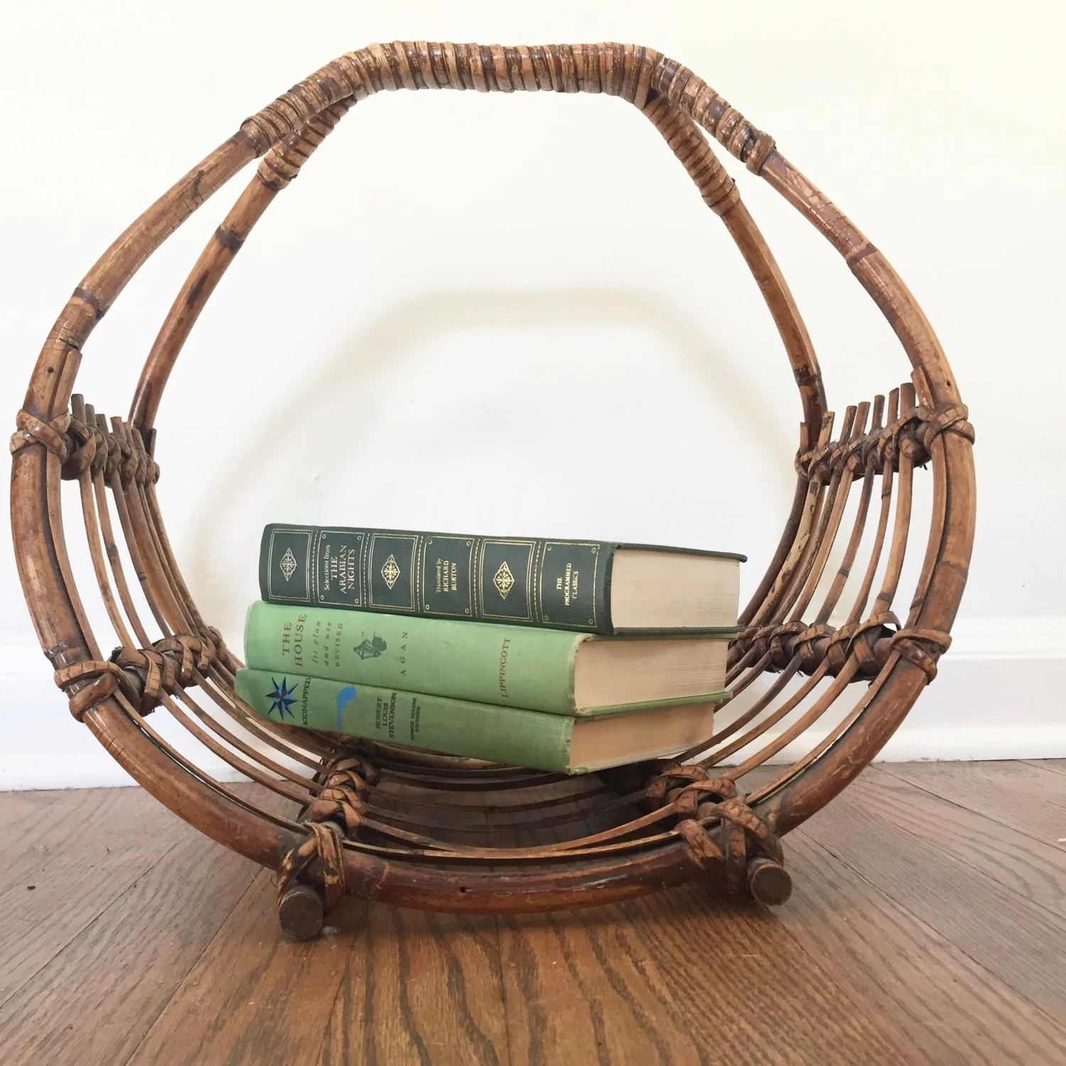 Vintage Chinoiserie Rattan Bamboo Magazine Rack 4 Vintage Chinoiserie Rattan Bamboo Magazine Rack - Image 2