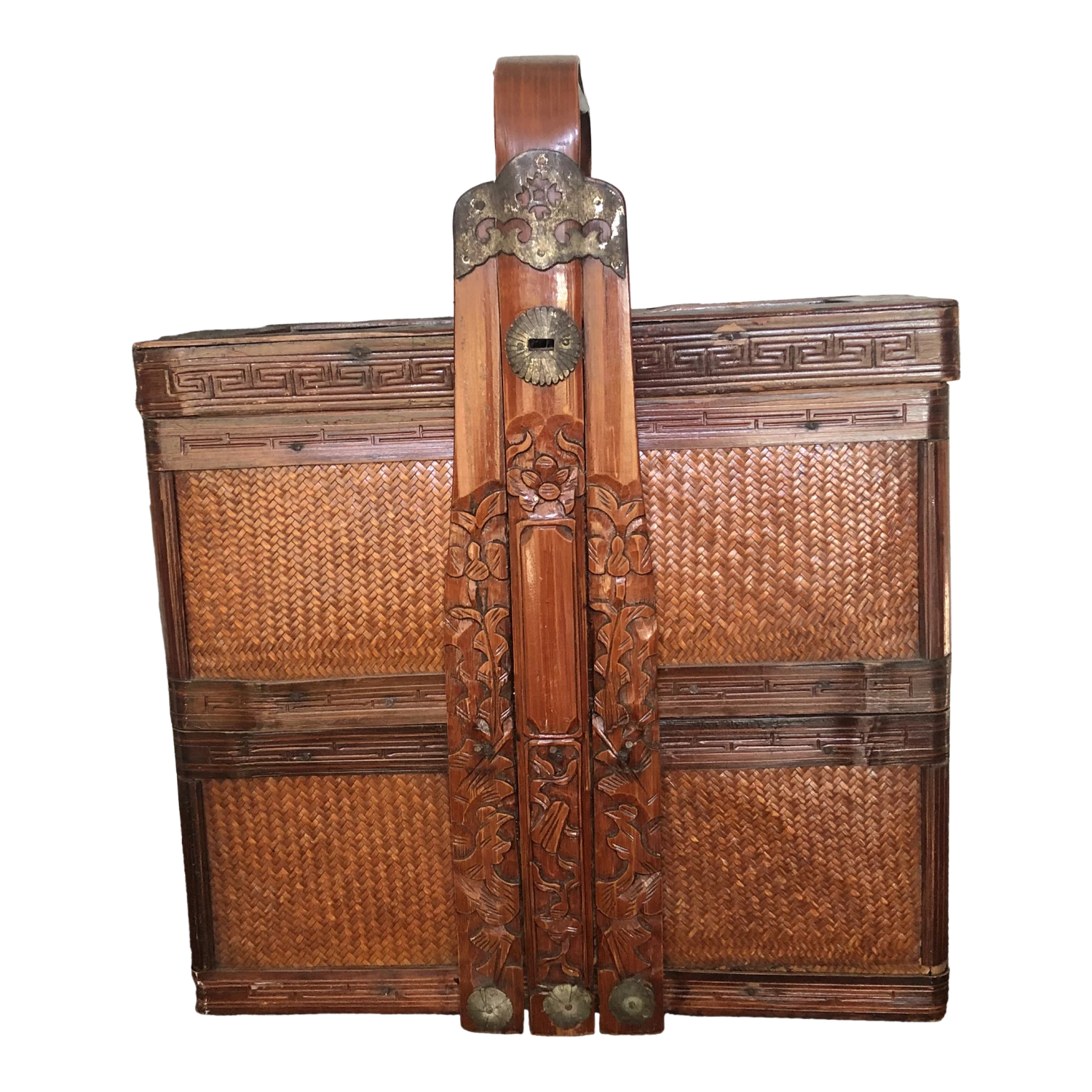 Vintage Early 19th Century Chinese Two Tiered Wedding/Lunch Basket Wicker Wood 3 Vintage Early 19th Century Chinese Two Tiered Wedding/Lunch Basket Wicker Wood