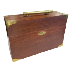 Vintage English Style Brass Bound Walnut Wine Bottle Decanter Box