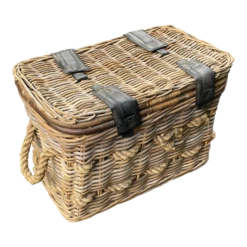 Vintage French Wicker Laundry Basket Linen Trunk