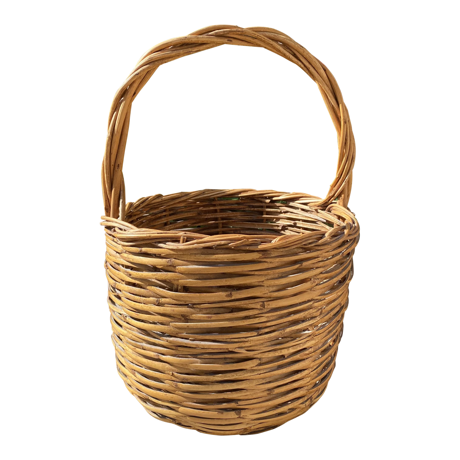 Vintage French Woven Wicker Basket With Handle 3 Vintage French Woven Wicker Basket With Handle