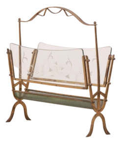Vintage Golden Brass And Glass Magazine Rack From Maison Baguès