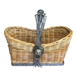 Vintage Maitland Smith Wicker Reed Basket With Rod Iron, Glass & Brass Trim