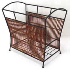 Vintage Mid Century Wrought Iron Woven Bamboo & Wicker Magazine Rack -CHAIRISH Shop vintage mid century wrought iron woven bamboo and wicker magazine rack 2453