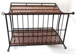 Vintage Mid Century Wrought Iron Woven Bamboo & Wicker Magazine Rack -CHAIRISH Shop vintage mid century wrought iron woven bamboo and wicker magazine rack 3354