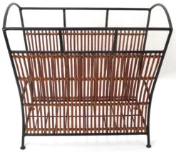 Vintage Mid Century Wrought Iron Woven Bamboo & Wicker Magazine Rack -CHAIRISH Shop vintage mid century wrought iron woven bamboo and wicker magazine rack 6042