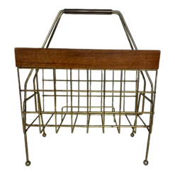 Vintage Modern Metal & Walnut Magazine Holder
