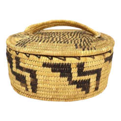 Vintage Native American Pima / Papago (Tohono O'odham) Oval Basket With Lid