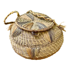 Vintage Native American-Style Woven Pine Needle Lidded Basket