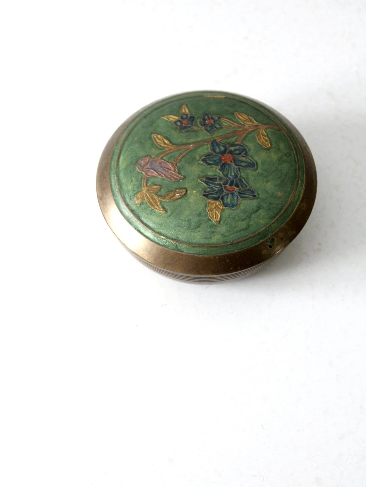 Vintage Painted Enamel Brass Box 4 Vintage Painted Enamel Brass Box - Image 2