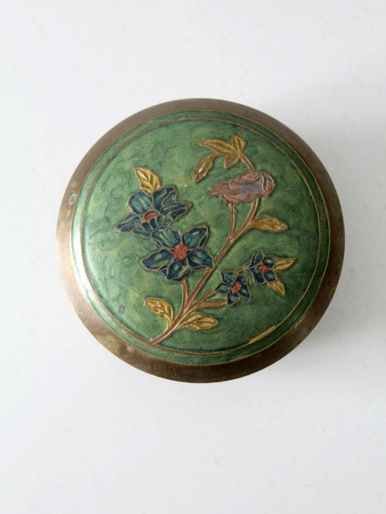 Vintage Painted Enamel Brass Box 12 Vintage Painted Enamel Brass Box - Image 10