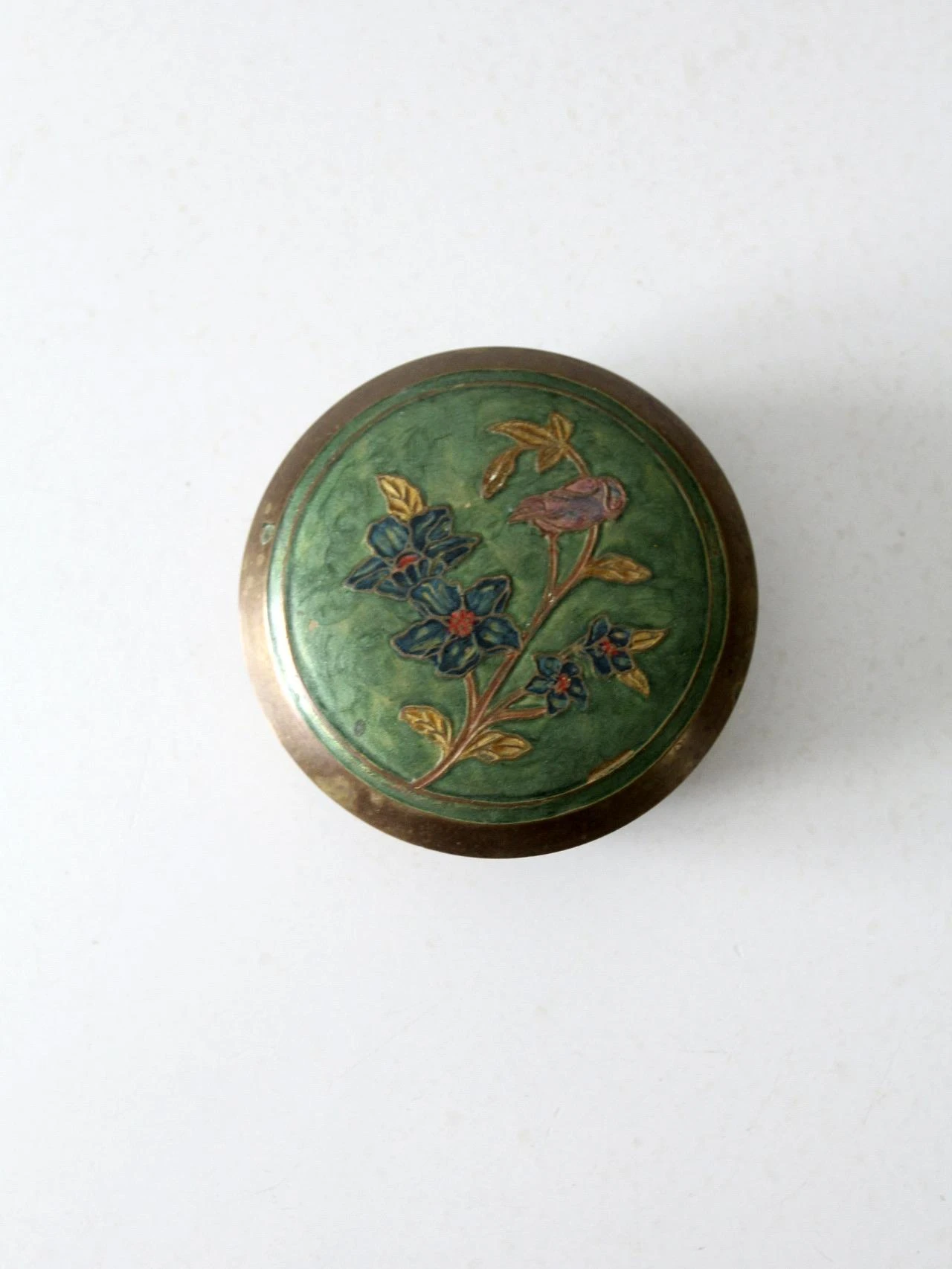 Vintage Painted Enamel Brass Box 7 Vintage Painted Enamel Brass Box - Image 5