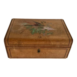 Vintage Painted Wood Box W/ Bird And Floral Motif